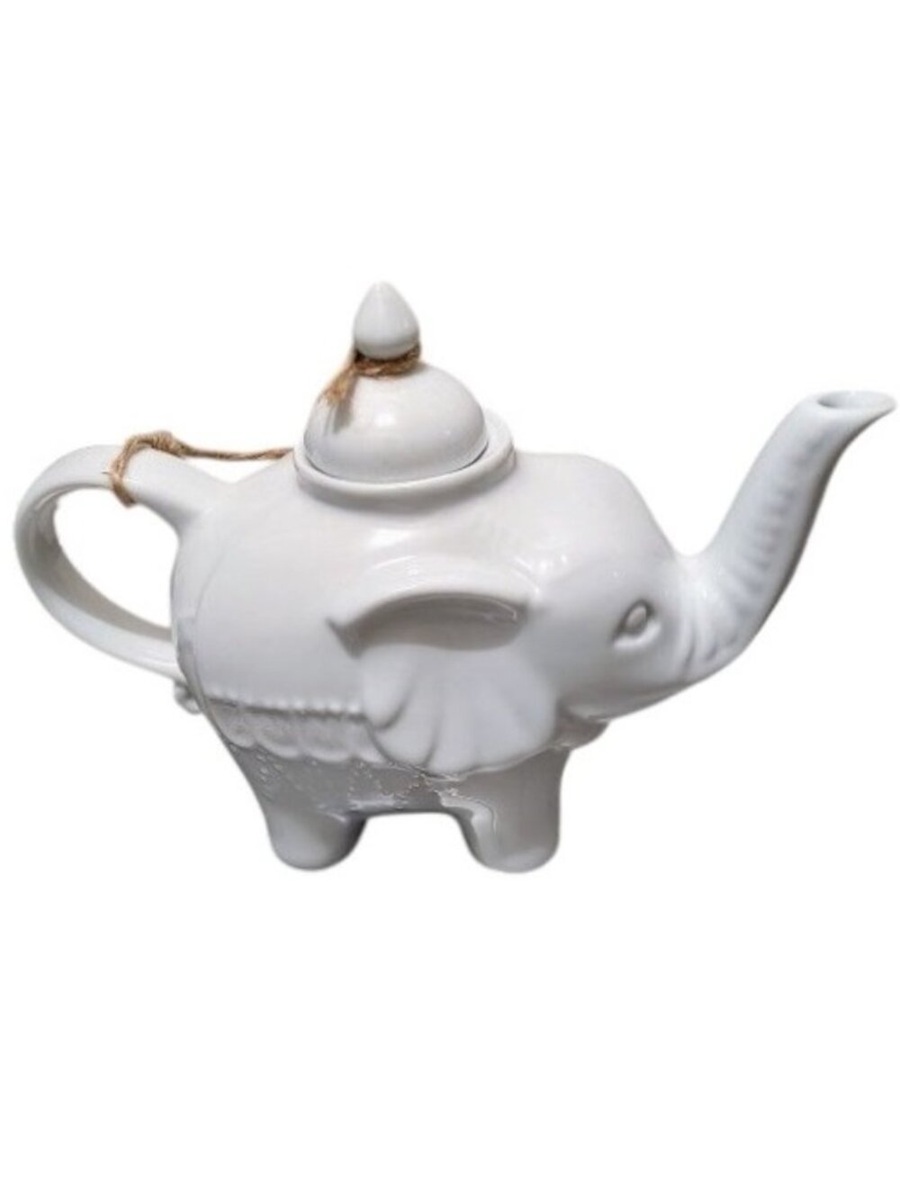 Porcelain Elephant Trunk Up Teapot with Lid